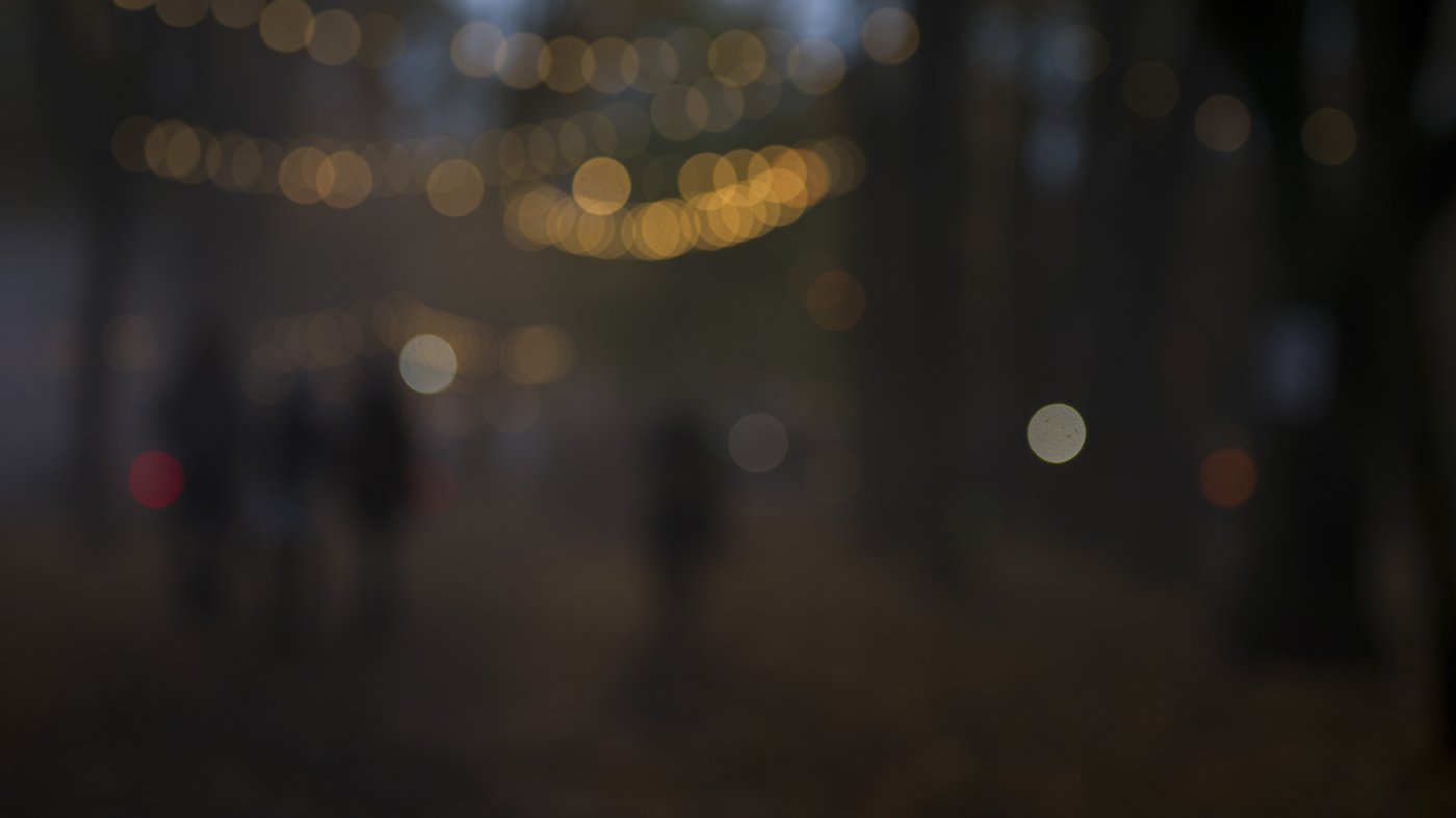 Soft, blurred golden lights at dusk, like a distant memory